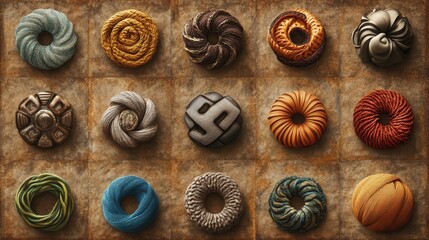 Poster - Textured business icon collection made from interwoven yarn threads, showcasing creativity and craftsmanship in a unique design approach