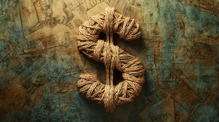 Poster - Yarn Dollar Sign Design, intricate woven patterns, vibrant colors, creative textile art, unique visual representation of wealth