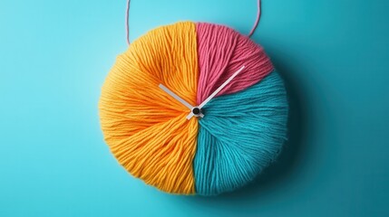 Poster - Yarn Clock, a creative interpretation of time and productivity, intricately crafted from colorful yarn to inspire efficiency and artistry