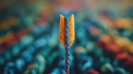 Poster - Woven Arrow with Interlaced Threads Aiming at Target, Intricate Design Symbolizing Precision and Focus in Textile Art