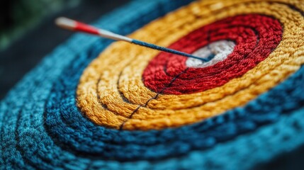 Poster - Yarn Target Board, a creative representation of precision using colorful threads to form a conceptual design that captures focus and intent