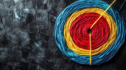 Poster - Yarn Target Board Representation, intricate yarn threads form a conceptual target, embodying precision and focus in design