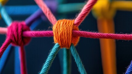 Poster - Textured hierarchy diagram with colorful yarn connections illustrating complex relationships and structures in a visually engaging manner