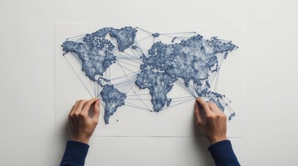 Poster - Minimalist Woven Map of Business Connections Featuring Interwoven Thread Lines for Visualizing Networks
