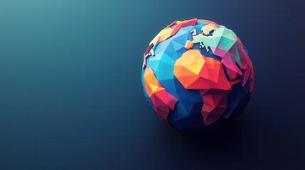 Poster - Low-poly business globe with vibrant geometric patterns, sharp edges, modern design, abstract representation of global commerce and connectivity