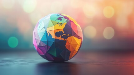 Poster - Colorful Geometric Low-Poly Globe, vibrant design, sharp edges, modern aesthetic, ideal for digital applications and creative projects