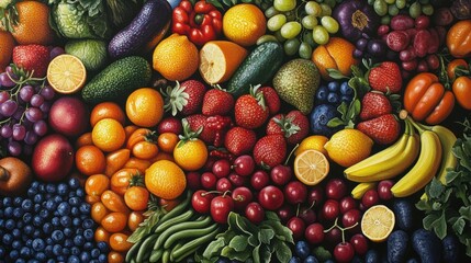 Wall Mural - Vibrant fruit and vegetable bounty, healthy eating