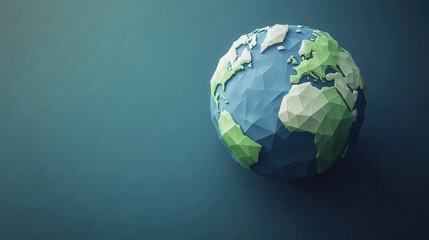 Poster - Low-poly globe with triangular pathways, a geometric representation of global connectivity and navigation, vibrant colors and engaging design elements.