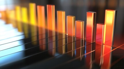 Poster - Dynamic Polygonal Bar Graph with Reflective Surfaces and Vibrant Colors, showcasing data visualization in a modern aesthetic