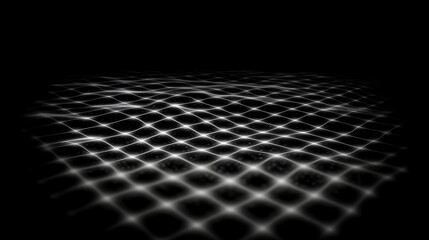 Poster - Wavy Mesh Illuminated Grid Pattern on Dark Backdrop for Futuristic Techno Design in Digital Space