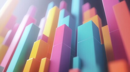 Poster - Colorful 3D Low-Poly Bar Chart with Geometric Blocks Floating in Space