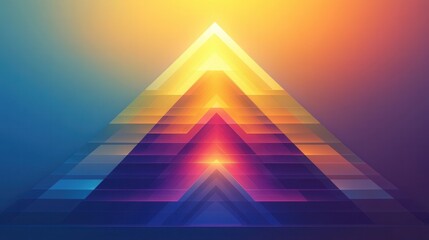 Poster - Glowing Geometric Financial Pyramid, sharp layered facets, vibrant gradient colors, modern design, visually striking representation of finance concepts