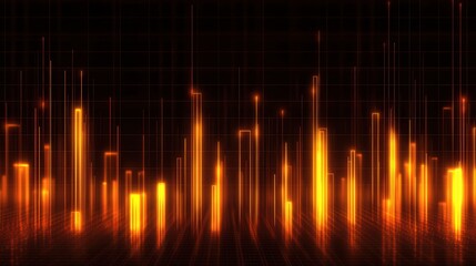 Poster - Glowing Digital Bar Chart with Abstract Grid Background, sleek design, vibrant lines, modern data visualization, engaging and informative layout