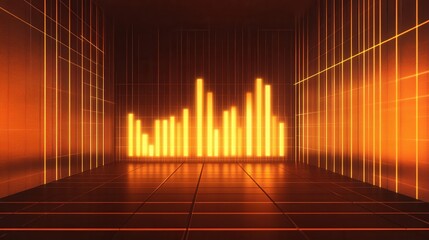Poster - Glowing Digital Bar Chart with Abstract Grid Background, Minimalist Design, Sleek Lines, Modern Aesthetic, Data Visualization