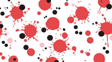 Poster - whimsical red splatters and black dots artistic design on white backdrop modern abstract pattern