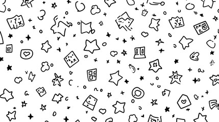 Poster - whimsical sketch pattern featuring stars maps hearts clouds and geometric shapes decorative design