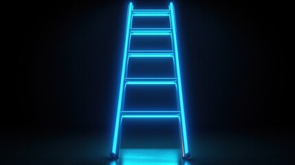 Poster - Neon Ladder Icon on Black, a minimalistic glowing design featuring a ladder against a sleek dark backdrop, vibrant and modern aesthetic