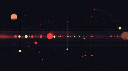 Poster - glowing minimalist digital timeline, a sleek representation of data flow, featuring luminous dots an