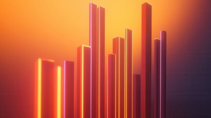 Poster - Glowing Bar Chart on Gradient Background, a minimalistic design featuring luminous bars set against a vibrant gradient for impactful data visualization
