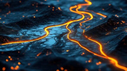 Poster - Glowing Abstract Connections, a minimal digital map featuring luminous paths linking continents in a modern, dynamic design