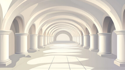 Poster - White Stone Column Archway Corridor with Light and Shadows Creating Architectural Grandeur 99