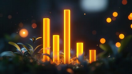 Poster - Glowing Neon Bar Graph, sleek design, vibrant colors, dynamic segments, modern aesthetic, digital data visualization