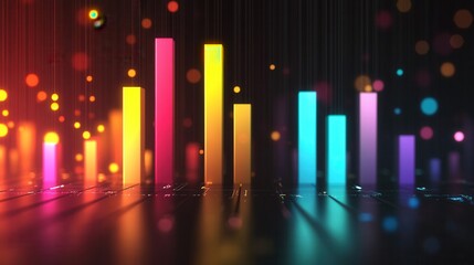 Poster - Glowing Minimalist Abstract Bar Chart, vibrant colors, sleek design, data visualization, modern aesthetics, engaging and informative display