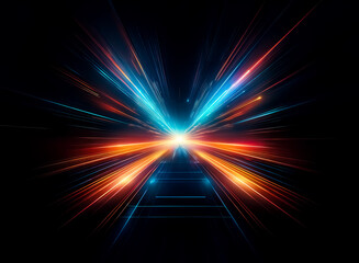 Poster - vibrant light streaks burst from a central point, creating an energetic and dynamic abstract design 