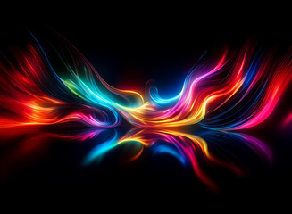 Canvas Print - Vibrant light streaks in red, blue, yellow and orange flow across a dark background, creating an abstract, dynamic and energetic design.