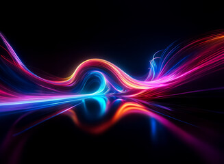 Canvas Print - Vibrant light streaks flow and curve against a dark backdrop, creating a sense of dynamic motion and energy with a spectrum of bright colors.