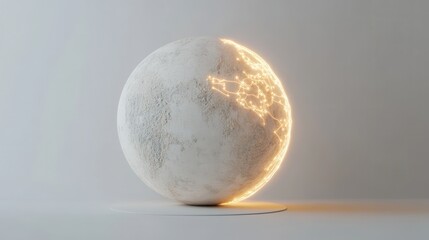 Poster - Glowing Neon Globe on White Canvas, a minimalistic representation of global connectivity with soft illumination and vibrant connections