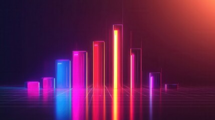 Poster - Futuristic Bar Chart, sleek glowing tones, gradient backdrop, modern data visualization, vibrant and minimalistic design