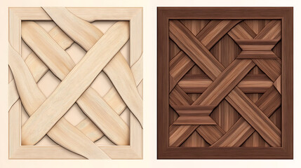 Poster - Woodwork Panels in Beige and Brown Artistic Design with Intricate Lattice and Elegant Frames