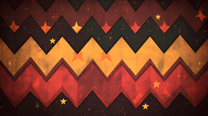 Canvas Print - Zigzag Textured Layers with Stars Decorative Geometric Design on Brown Red and Gold Backdrop Artwork