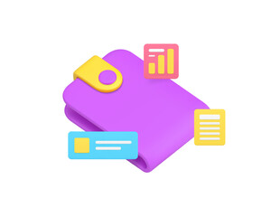 Poster - Wallet budget balance analyzing financial accounting statistic 3d icon realistic vector illustration. Economy finance earnings expenses currency salary banking control chart graph analysis