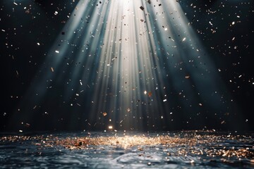Wall Mural - a background with spotlights shining down confetti backdrop falling.