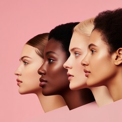 Poster - Contemporary Diversity Portraits Sequential Profile Montage on Pink Backdrop - Corporate Inclusivity and Team Dynamics for Modern Workforce Engagement