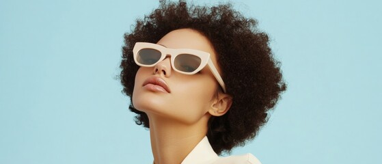 Aufkleber - Contemporary Youth Fashion Model with Trendy Sunglasses and Casual Gesture, Smooth Texture Aesthetic - Visual Content for Modern Style Marketing and Urban Fashion Campaigns
