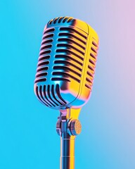 Aufkleber - Retro Chic Microphone Highlighted by Neon Lighting Metal Textures for Events and Concert Promotion in Dynamic Entertainment Production