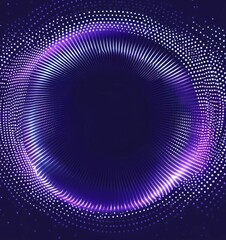 Poster - Abstract vector background with dots in the form of sound waves, a circular gradient effect, and glowing particles on a dark blue-purple color