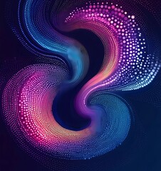 Poster - Abstract vector dot background with sound waves and spirals, in a pink, blue, and purple gradient on a dark navy color background