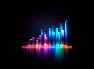 Poster - illuminated columns ascend like a vibrant bar graph against a dark backdrop. neon hues of blue, pink