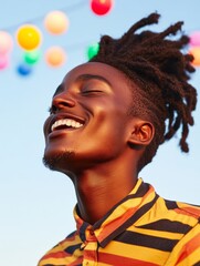 Poster - Vibrant Festival Aesthetic Young Adult in Striped Shirt Amidst Bright Festival Lights - Event Promotion and Cultural Engagement in Youth Marketing