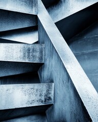 Poster - Industrial Abstract Weathered Metal Staircase in Urban Blue Tone - Architectural Design Content and Modern Construction Visuals for Innovative Marketing