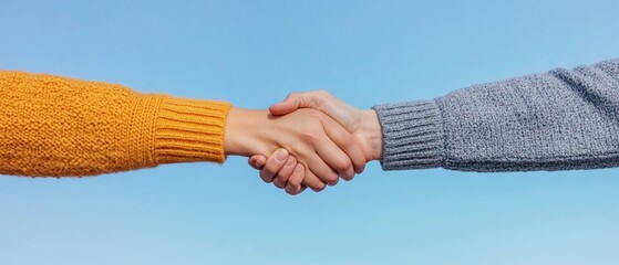 Aufkleber - Contemporary Knitwear Connection Warm Handshake Captures Unity and Collaboration - Modern Community Bonding and Business Innovation in Textured Fabric Spaces