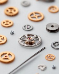 Aufkleber - Minimalist Horological Art Precision Gear Arrangement on Textured Workbench Luxury Watchmaking Content for High-End Craftsmanship and Technical Innovation Showcase