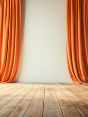 Aufkleber - Contemporary Performance Stage Aesthetics Velvet Curtains and Wooden Floor Platforms in Modern Storytelling Venues - Texture Rich Sets for Creative Industry and Immersive Experiences