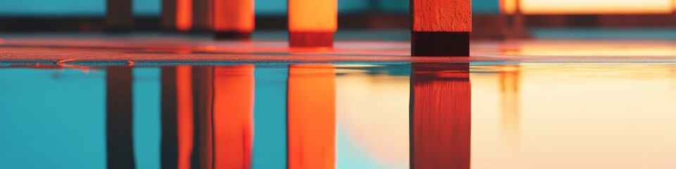 Fototapete - Vibrant Architectural Reflections Modern Abstract Water of Colorful Structural Silhouettes for Creative Marketing and Interior Design Inspiration