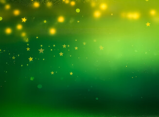Wall Mural - a green gradient backdrop transitions from dark to light, adorned with yellow bokeh and star shapes 