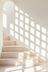 Aufkleber - Minimalist Architectural Wall Art Curved Archways with Textured Steps and Luminous Shadows - Modern Interior Design and Urban Aesthetics for Creative Workspaces
